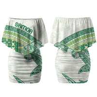 Samoa Mamanu Siapo Forest Green Couples Matching Off Shoulder Short Dress and Hawaiian Shirt Tatau Malie