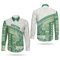 Samoa Mamanu Siapo Forest Green Couples Matching Short Sleeve Bodycon Dress and Long Sleeve Button Shirt Tatau Malie