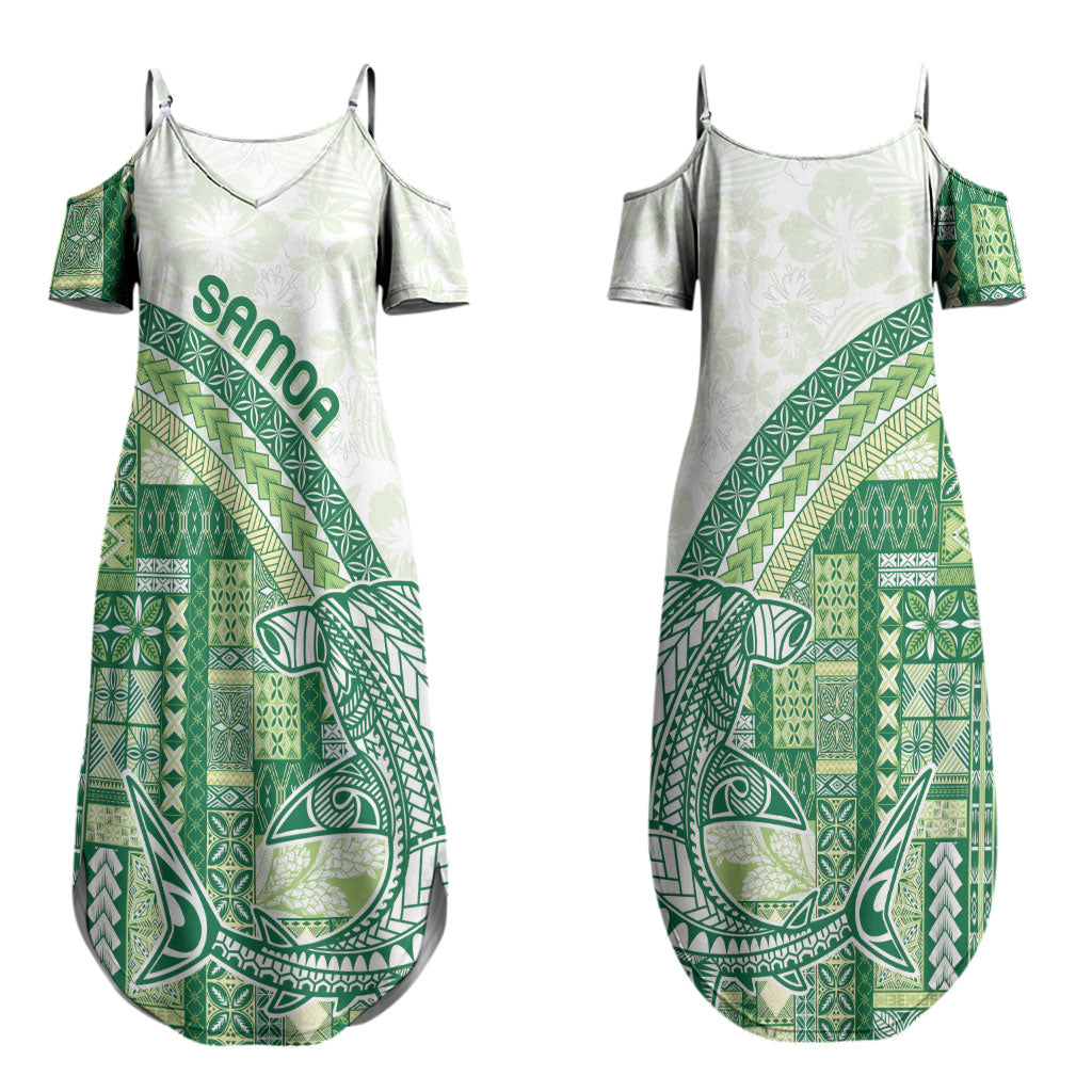 Samoa Mamanu Siapo Forest Green Couples Matching Summer Maxi Dress and Hawaiian Shirt Tatau Malie