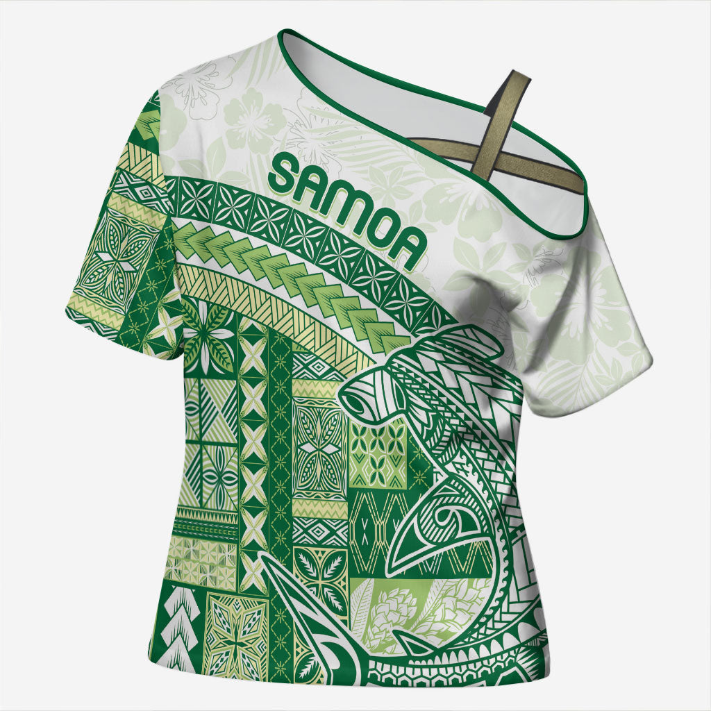 Samoa Mamanu Siapo Forest Green Cross Shoulder Shirt Tatau Malie