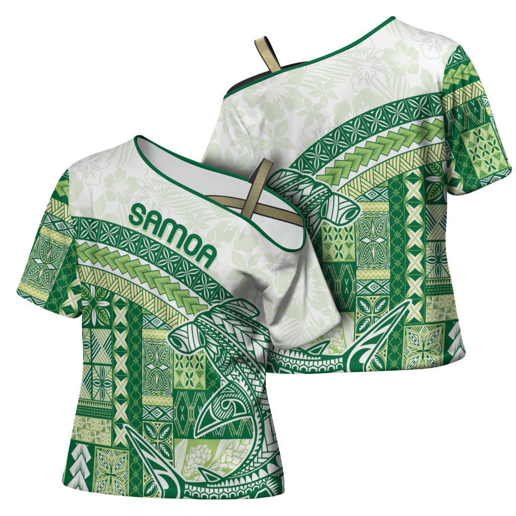 Samoa Mamanu Siapo Forest Green Cross Shoulder Shirt Tatau Malie