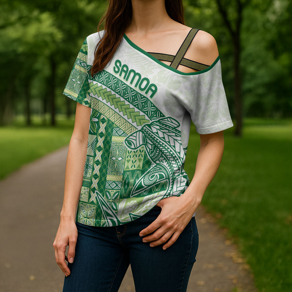 Samoa Mamanu Siapo Forest Green Cross Shoulder Shirt Tatau Malie