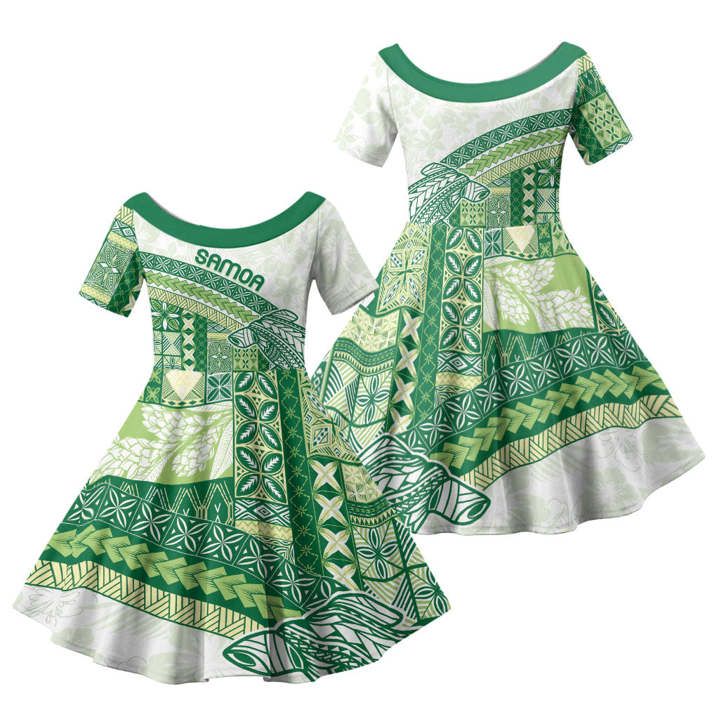 Samoa Mamanu Siapo Forest Green Family Matching Long Sleeve Bodycon Dress and Hawaiian Shirt Tatau Malie