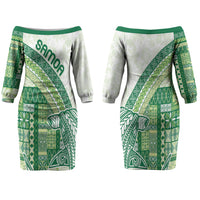 Samoa Mamanu Siapo Forest Green Family Matching Off The Shoulder Long Sleeve Dress and Hawaiian Shirt Tatau Malie
