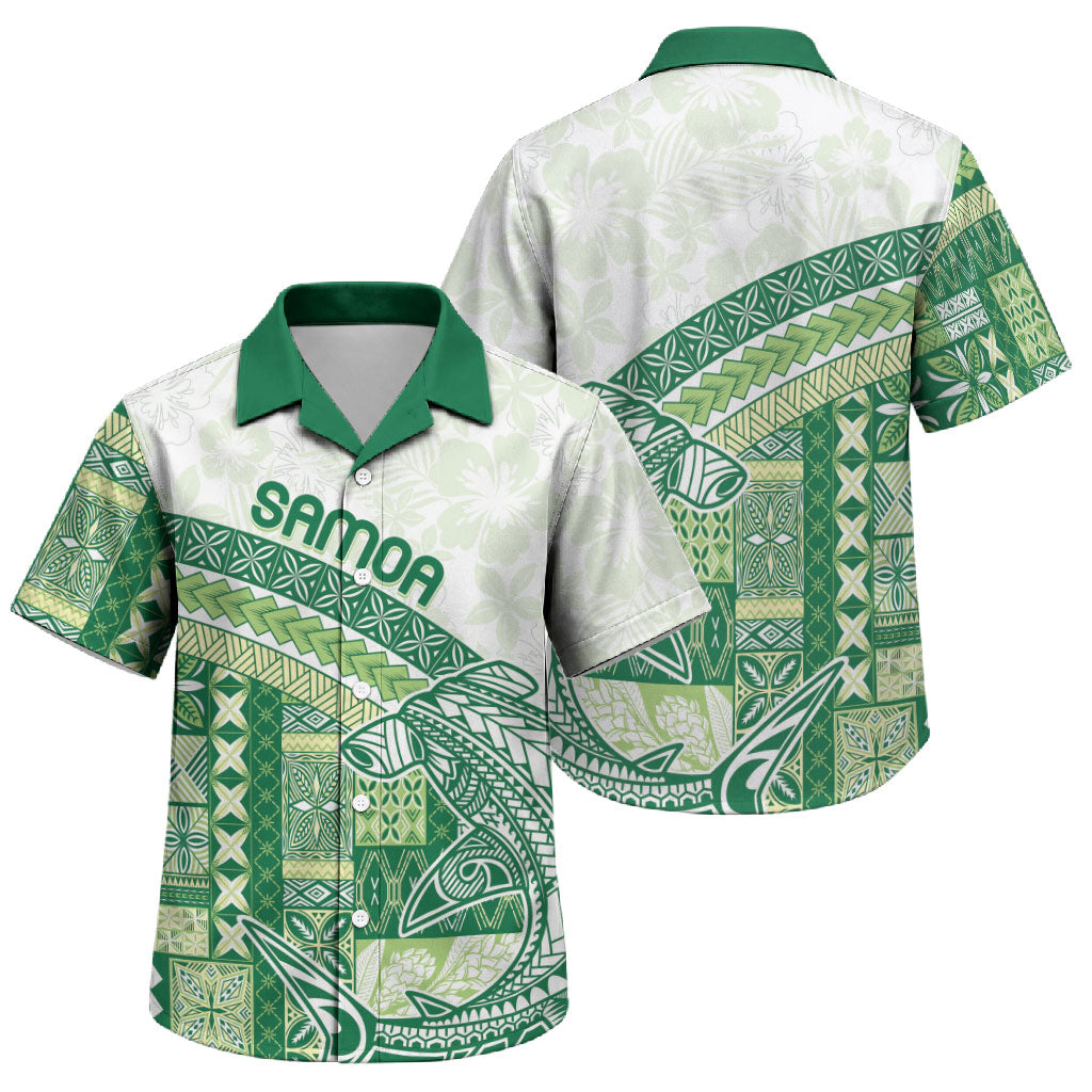 Samoa Mamanu Siapo Forest Green Family Matching Off Shoulder Short Dress and Hawaiian Shirt Tatau Malie