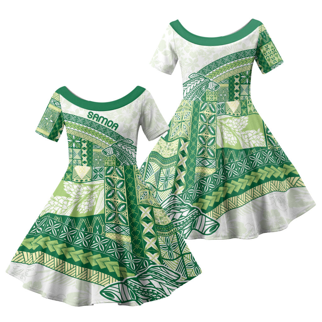 Samoa Mamanu Siapo Forest Green Family Matching Puletasi and Hawaiian Shirt Tatau Malie