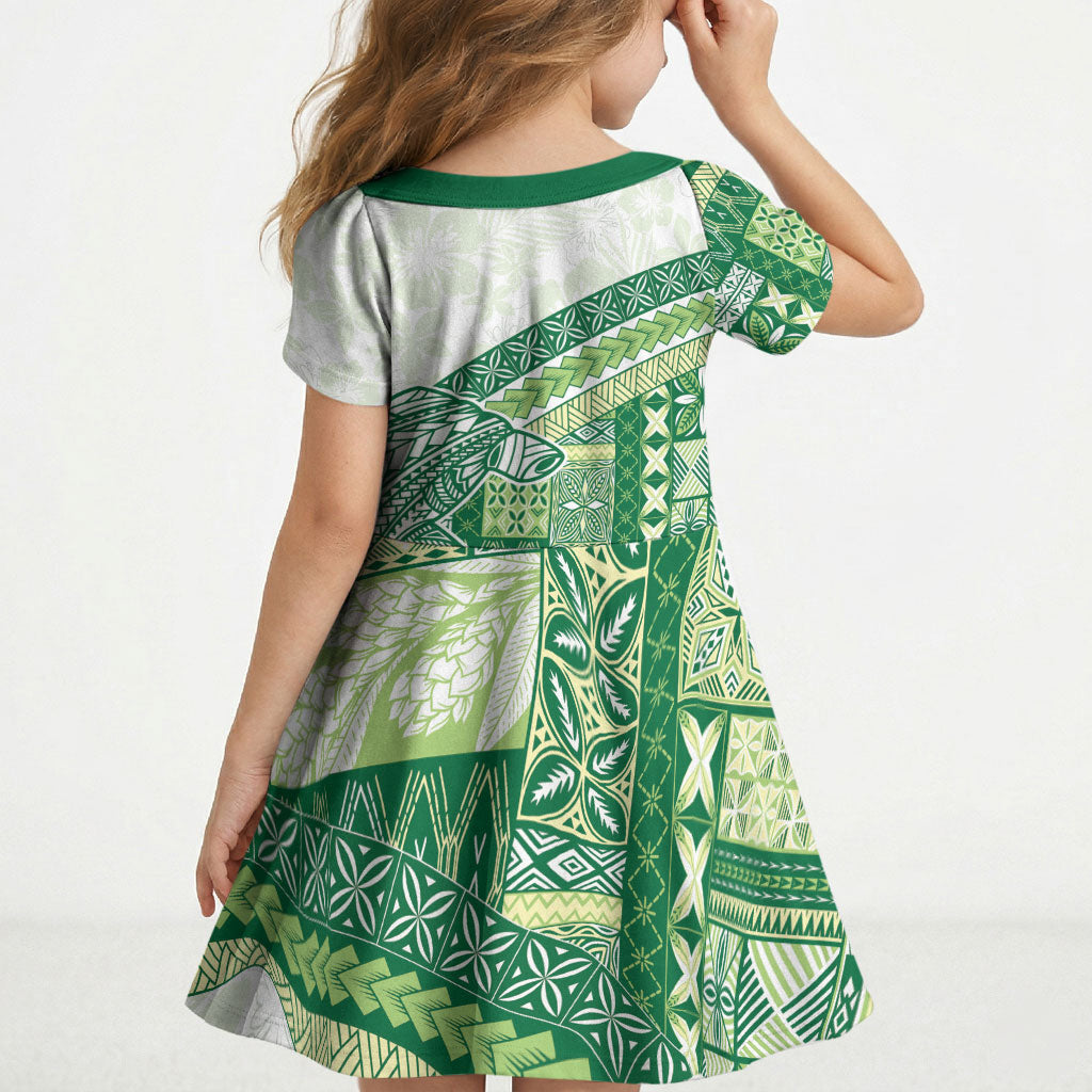 Samoa Mamanu Siapo Forest Green Kid Short Sleeve Dress Tatau Malie
