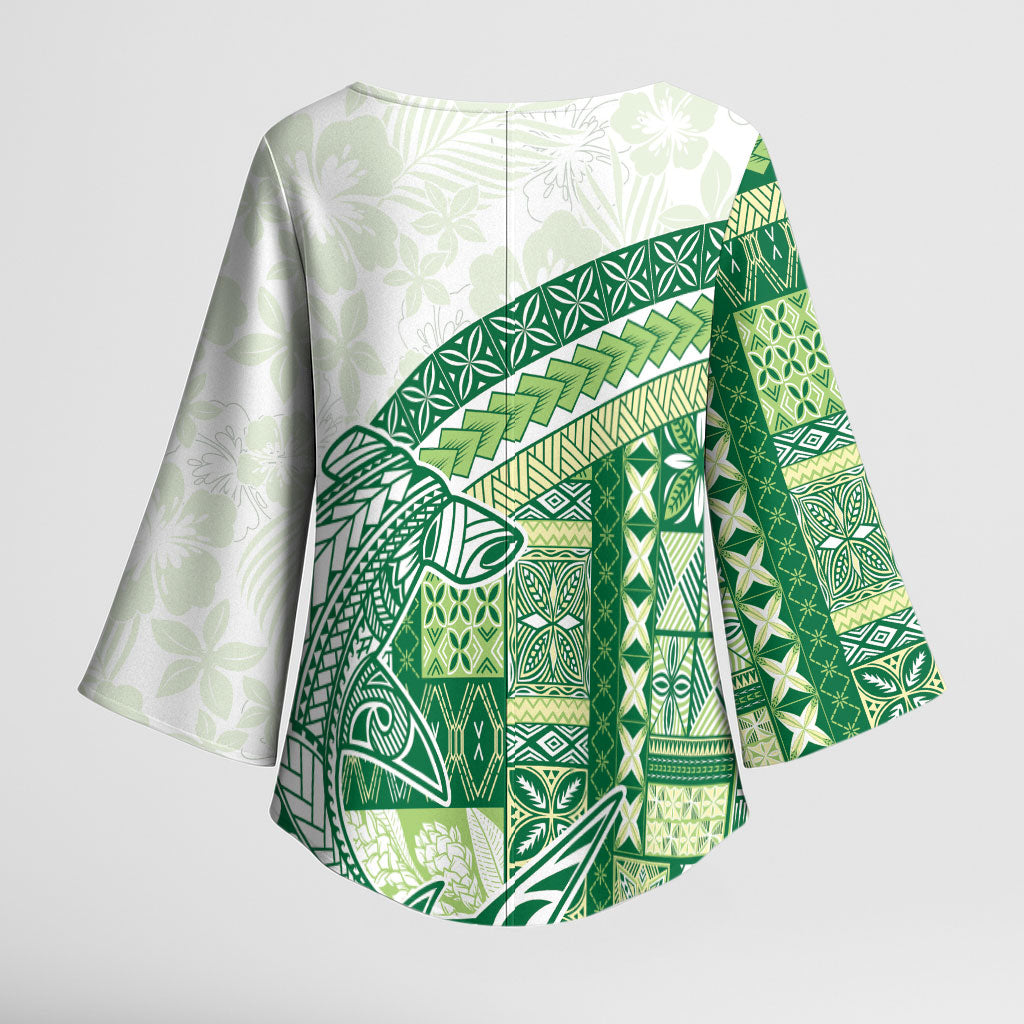 Samoa Mamanu Siapo Forest Green Kimono Sleeve Blouse Tatau Malie