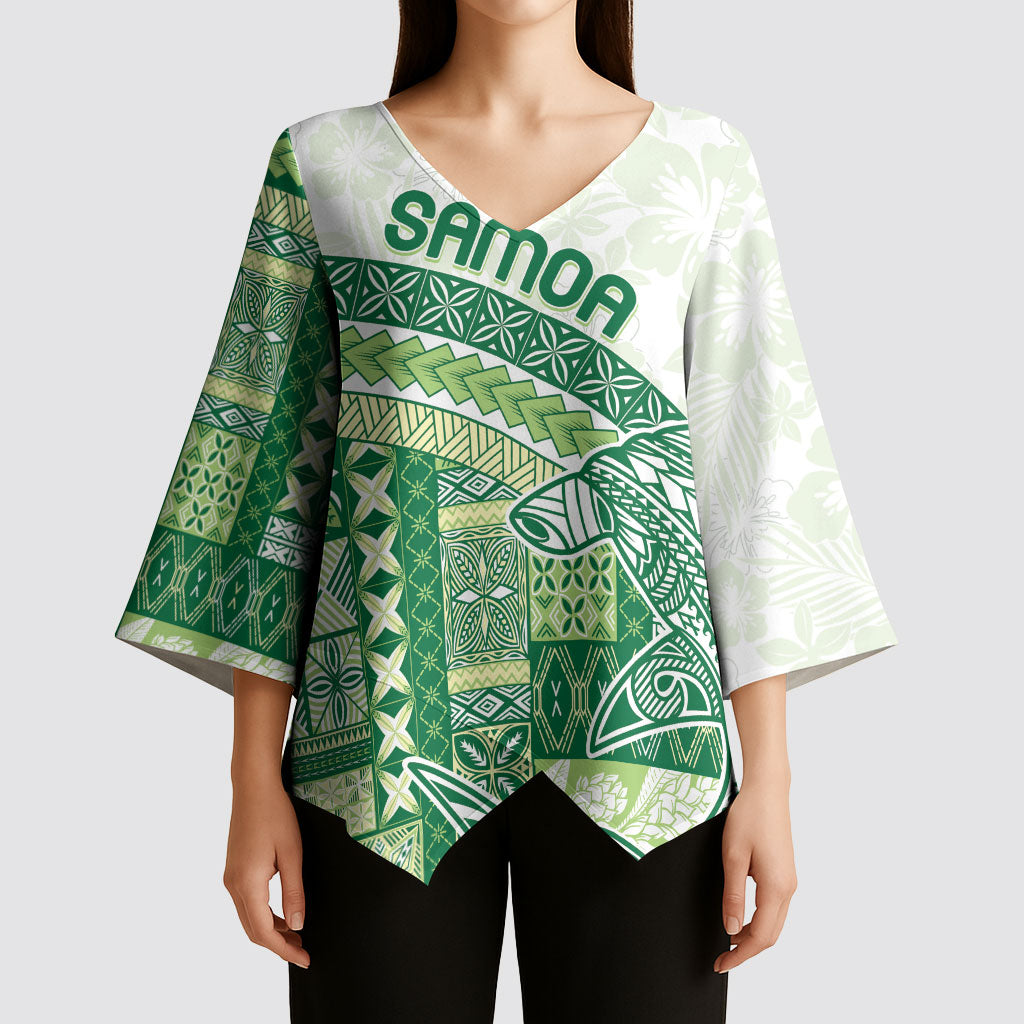 Samoa Mamanu Siapo Forest Green Kimono Sleeve Blouse Tatau Malie