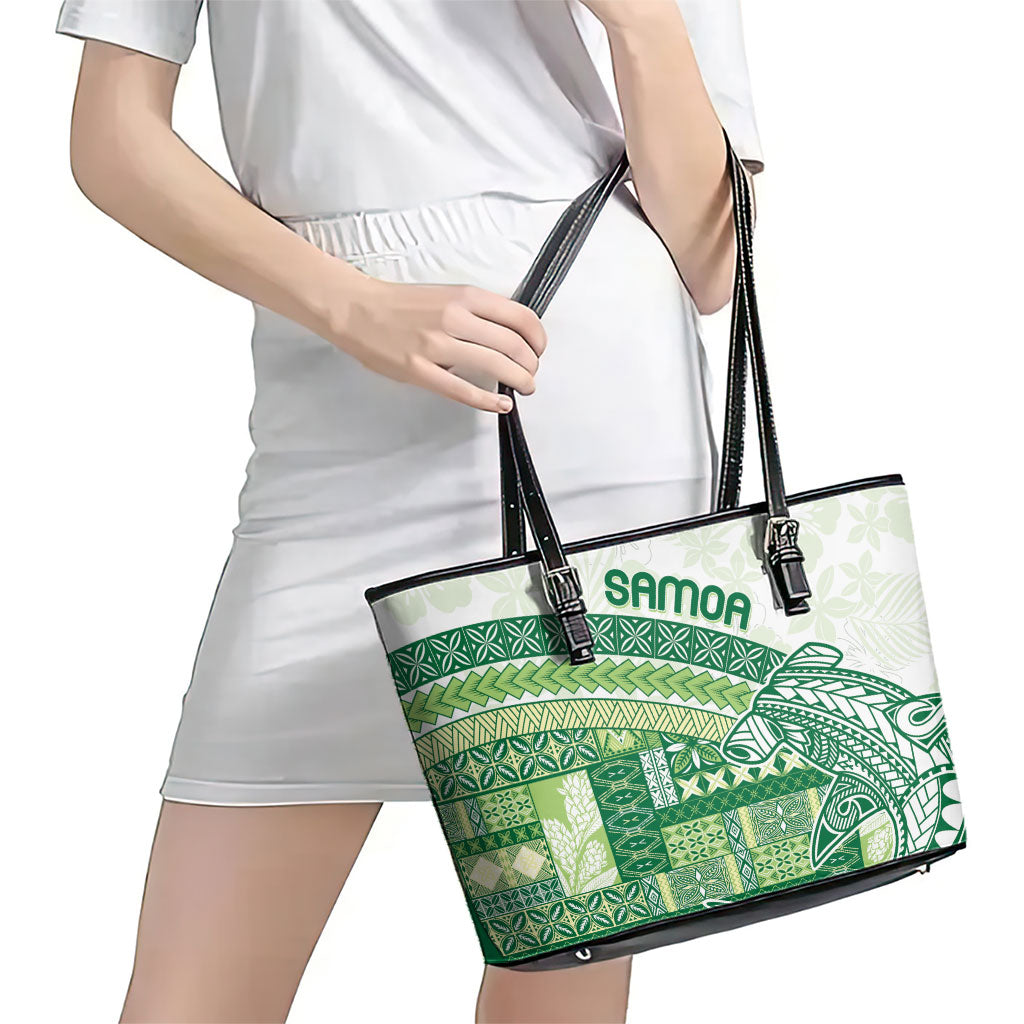 Samoa Mamanu Siapo Forest Green Leather Tote Bag Tatau Malie