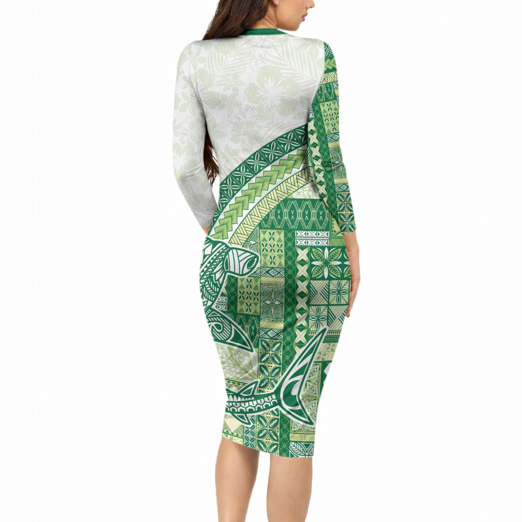 Samoa Mamanu Siapo Forest Green Long Sleeve Bodycon Dress Tatau Malie