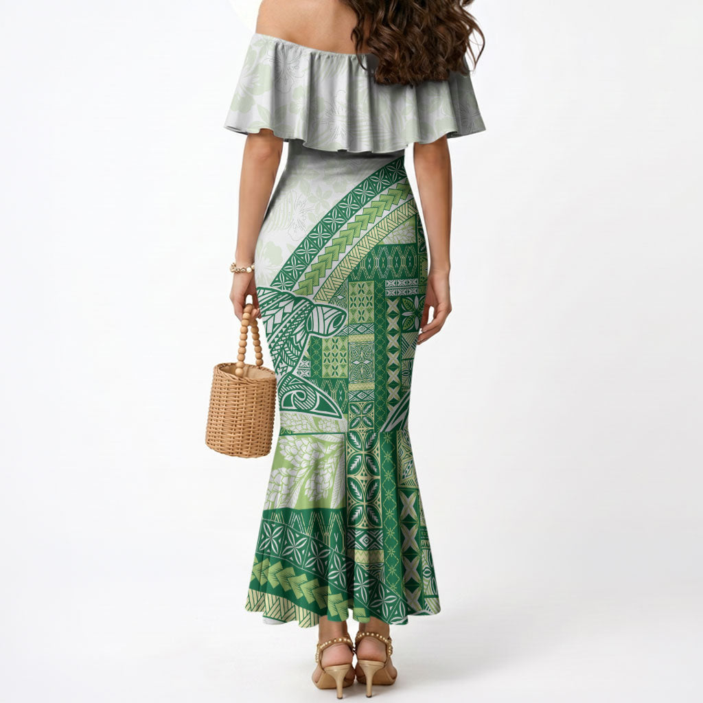 Samoa Mamanu Siapo Forest Green Mermaid Dress Tatau Malie