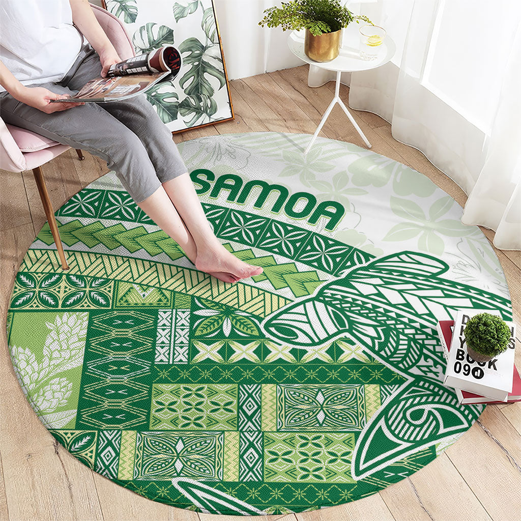 Samoa Mamanu Siapo Forest Green Round Carpet Tatau Malie
