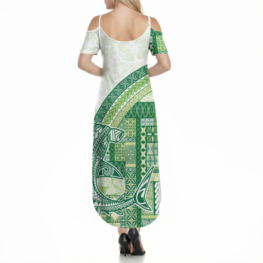 Samoa Mamanu Siapo Forest Green Summer Maxi Dress Tatau Malie