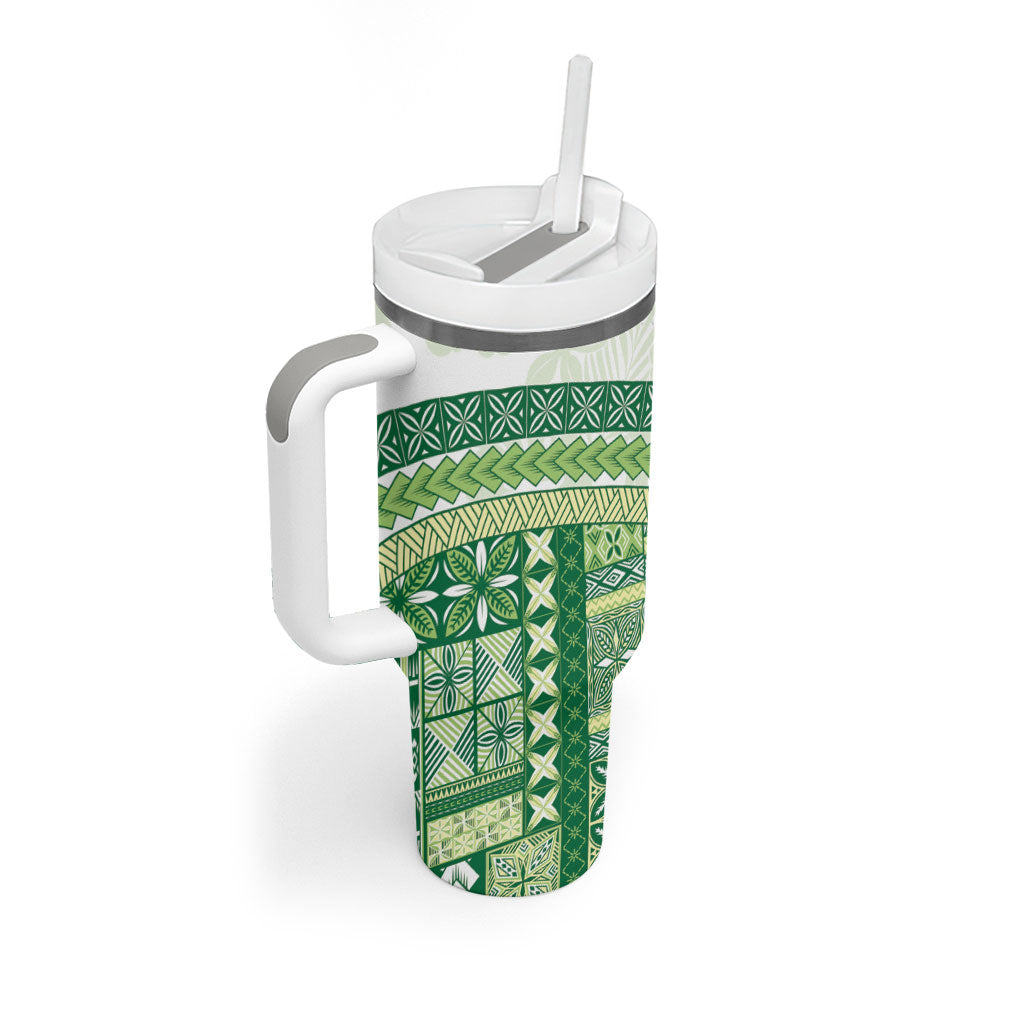 Samoa Mamanu Siapo Forest Green Tumbler With Handle Tatau Malie