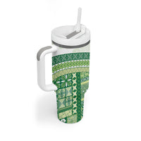 Samoa Mamanu Siapo Forest Green Tumbler With Handle Tatau Malie