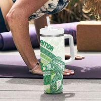 Samoa Mamanu Siapo Forest Green Tumbler With Handle Tatau Malie
