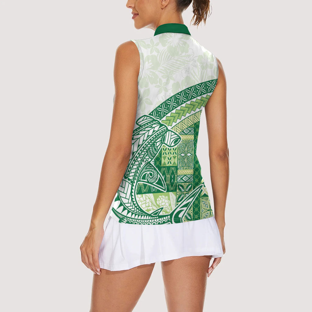 Samoa Mamanu Siapo Forest Green Women Sleeveless Polo Shirt Tatau Malie