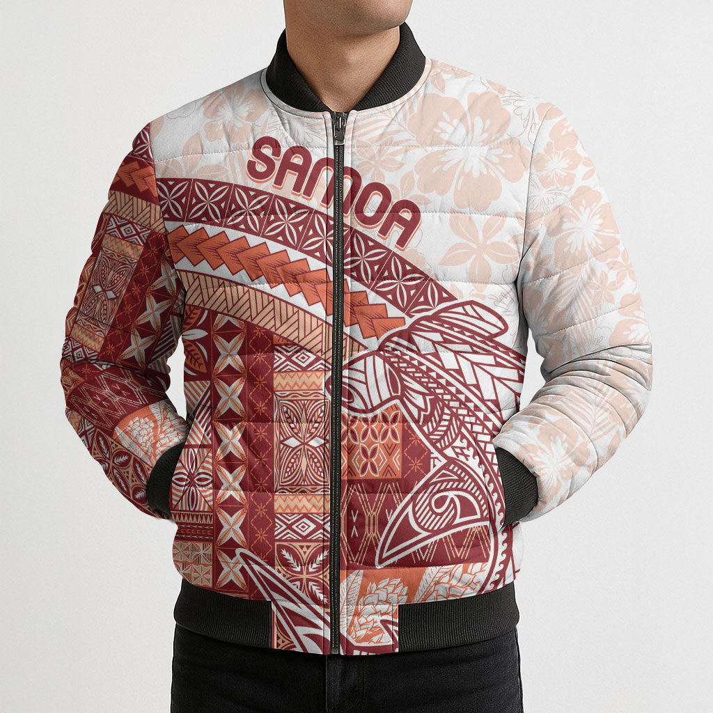 Samoa Mamanu Siapo Crimson Bomber Puffer Jacket Tatau Malie