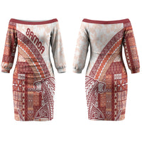 Samoa Mamanu Siapo Crimson Couples Matching Off The Shoulder Long Sleeve Dress and Hawaiian Shirt Tatau Malie