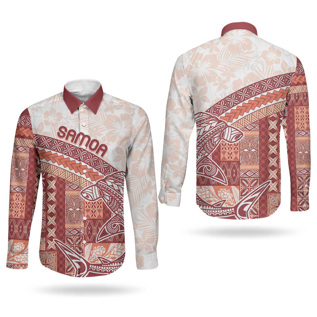 Samoa Mamanu Siapo Crimson Couples Matching Off The Shoulder Long Sleeve Dress and Long Sleeve Button Shirt Tatau Malie