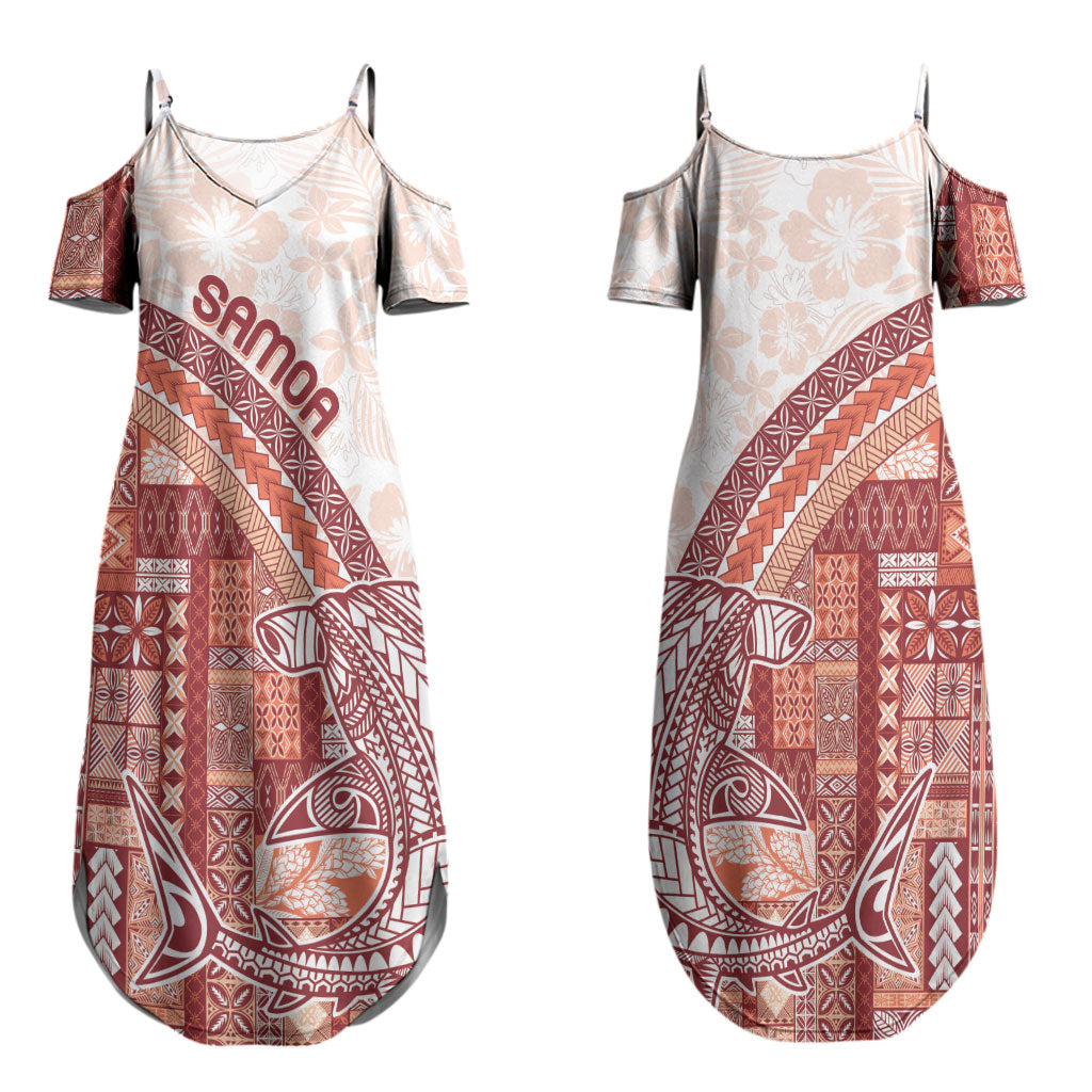 Samoa Mamanu Siapo Crimson Couples Matching Summer Maxi Dress and Hawaiian Shirt Tatau Malie