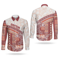 Samoa Mamanu Siapo Crimson Couples Matching Tank Maxi Dress and Long Sleeve Button Shirt Tatau Malie