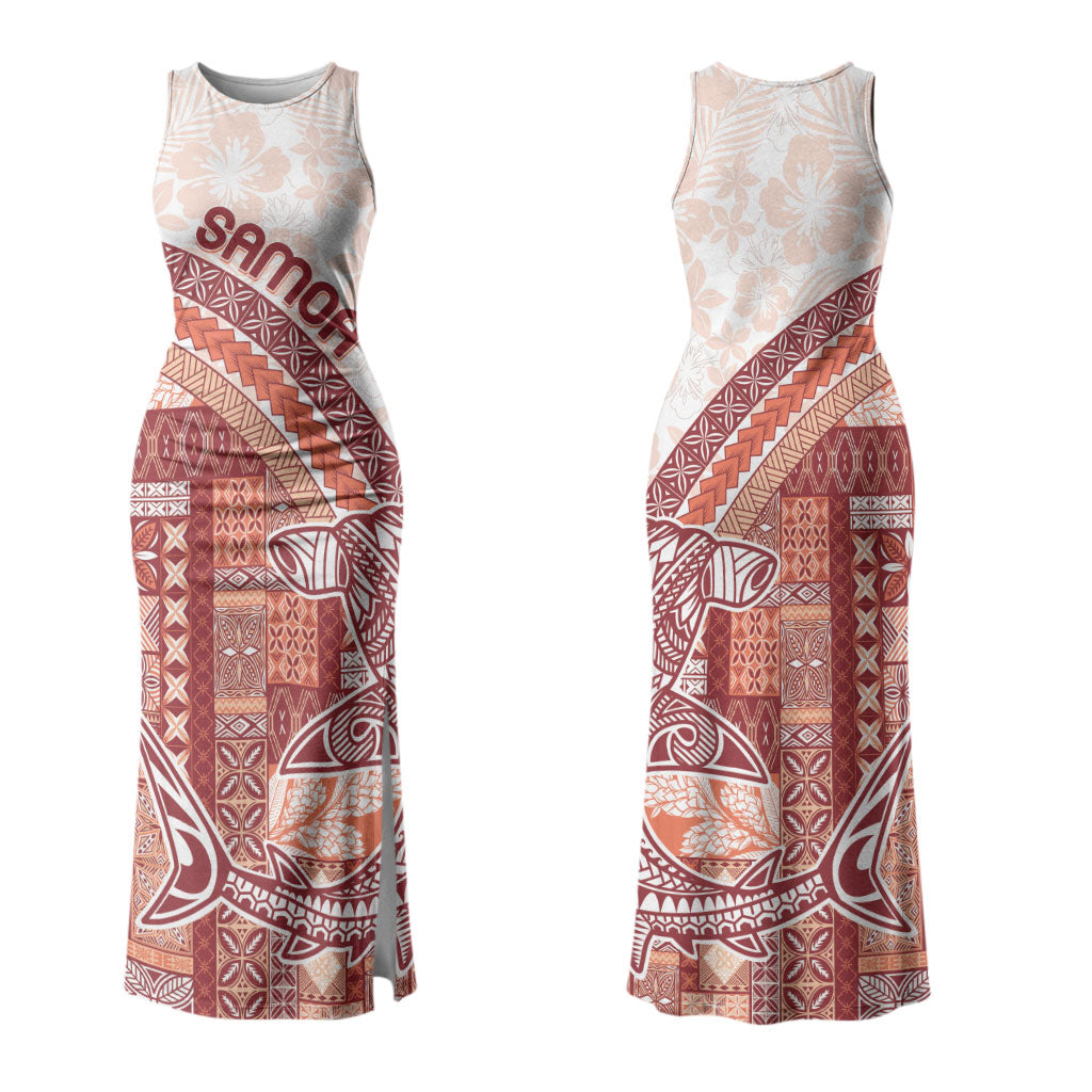 Samoa Mamanu Siapo Crimson Couples Matching Tank Maxi Dress and Long Sleeve Button Shirt Tatau Malie