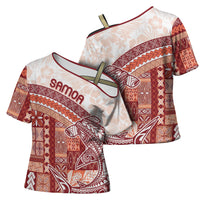 Samoa Mamanu Siapo Crimson Cross Shoulder Shirt Tatau Malie
