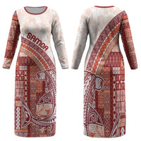Samoa Mamanu Siapo Crimson Family Matching Long Sleeve Bodycon Dress and Hawaiian Shirt Tatau Malie