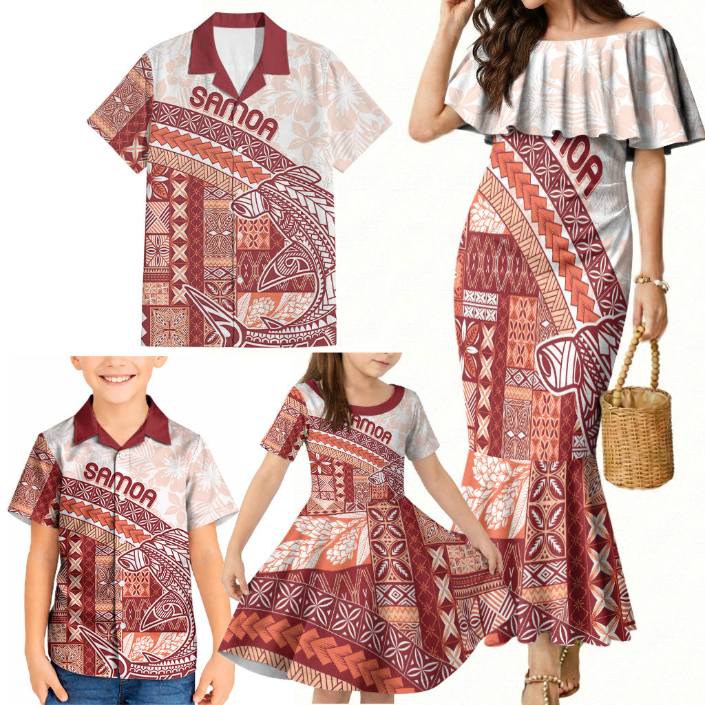 Samoa Mamanu Siapo Crimson Family Matching Mermaid Dress and Hawaiian Shirt Tatau Malie