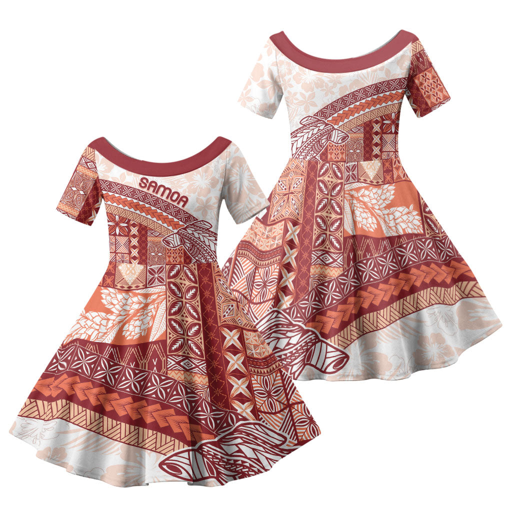 Samoa Mamanu Siapo Crimson Family Matching Off Shoulder Maxi Dress and Hawaiian Shirt Tatau Malie