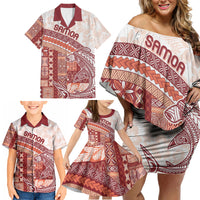 Samoa Mamanu Siapo Crimson Family Matching Off Shoulder Short Dress and Hawaiian Shirt Tatau Malie