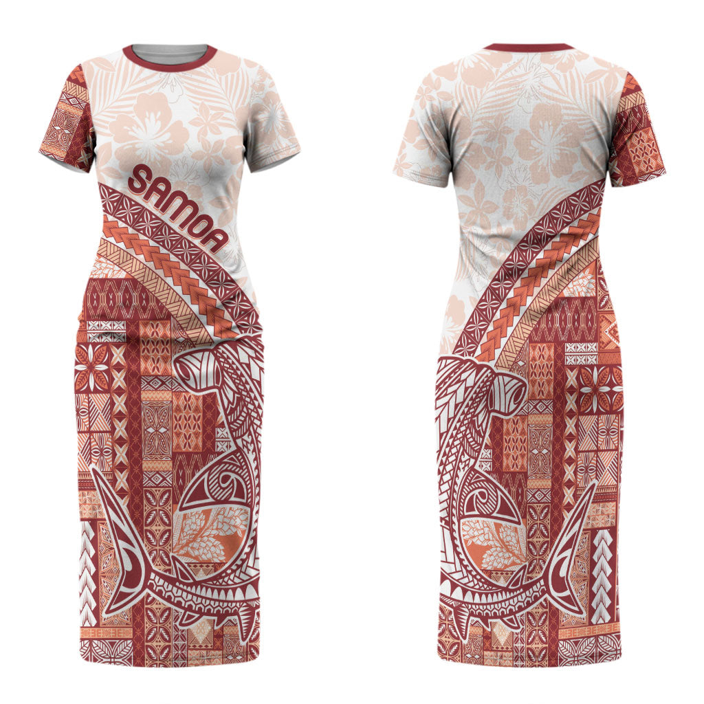 Samoa Mamanu Siapo Crimson Family Matching Short Sleeve Bodycon Dress and Hawaiian Shirt Tatau Malie