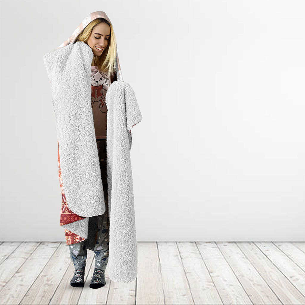 Samoa Mamanu Siapo Crimson Hooded Blanket Tatau Malie