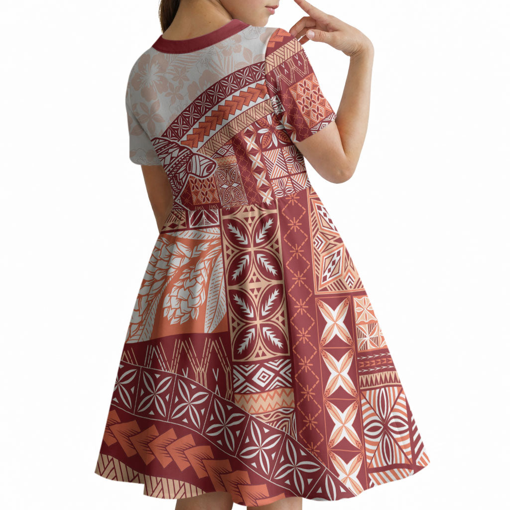 Samoa Mamanu Siapo Crimson Kid Short Sleeve Dress Tatau Malie