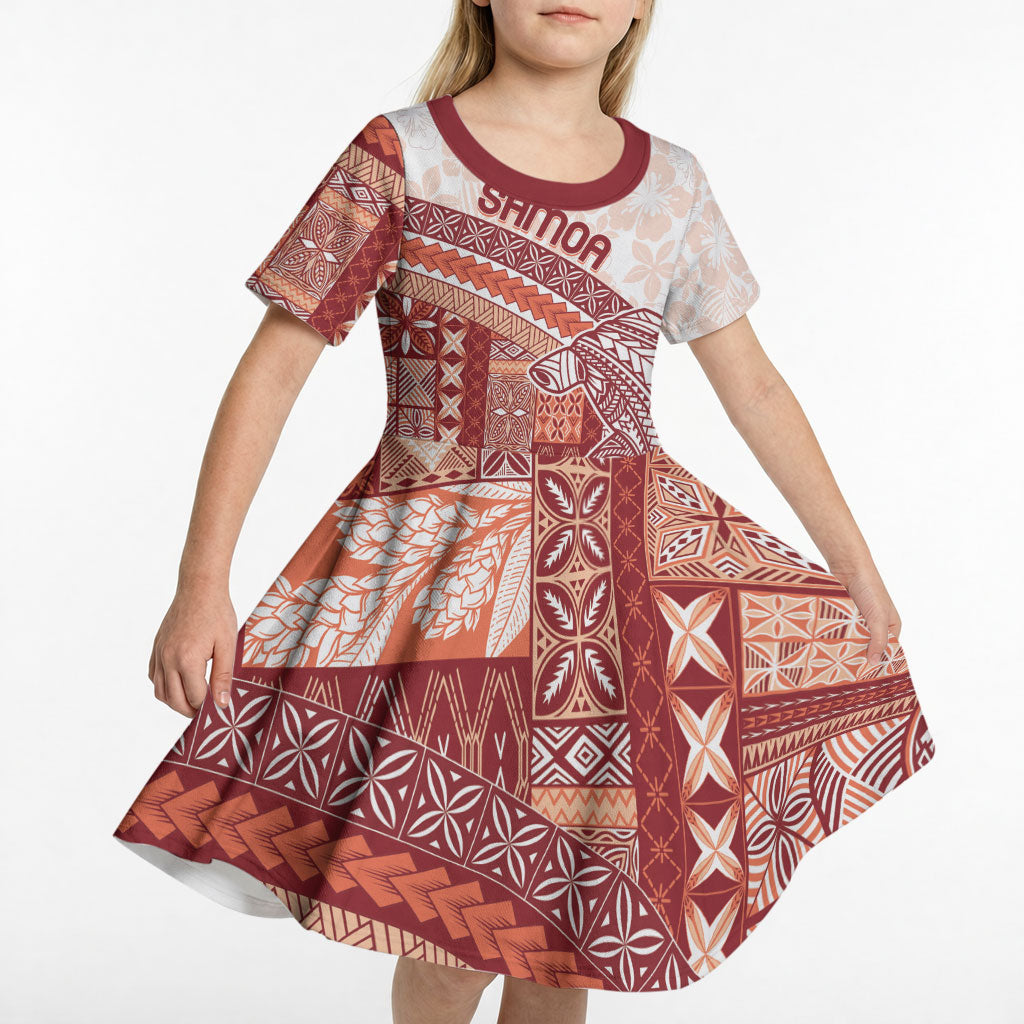 Samoa Mamanu Siapo Crimson Kid Short Sleeve Dress Tatau Malie