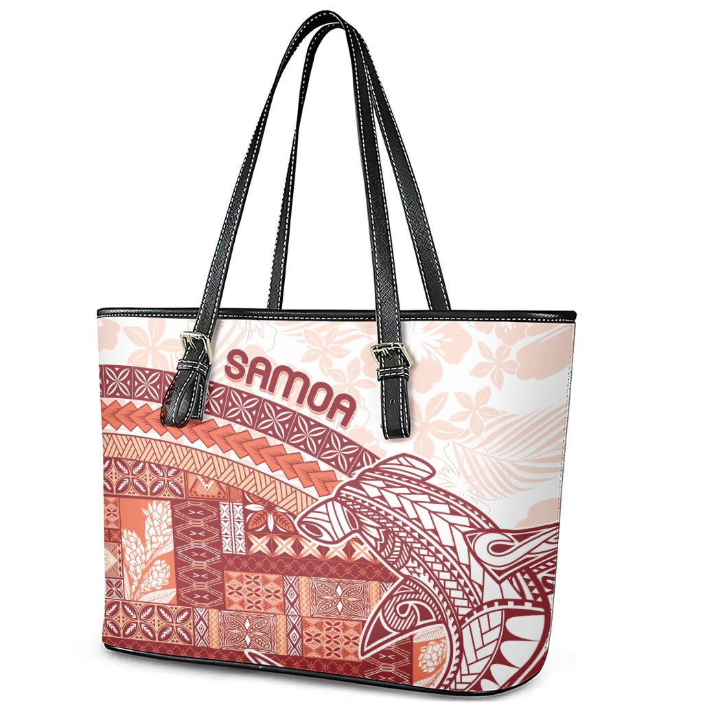 Samoa Mamanu Siapo Crimson Leather Tote Bag Tatau Malie