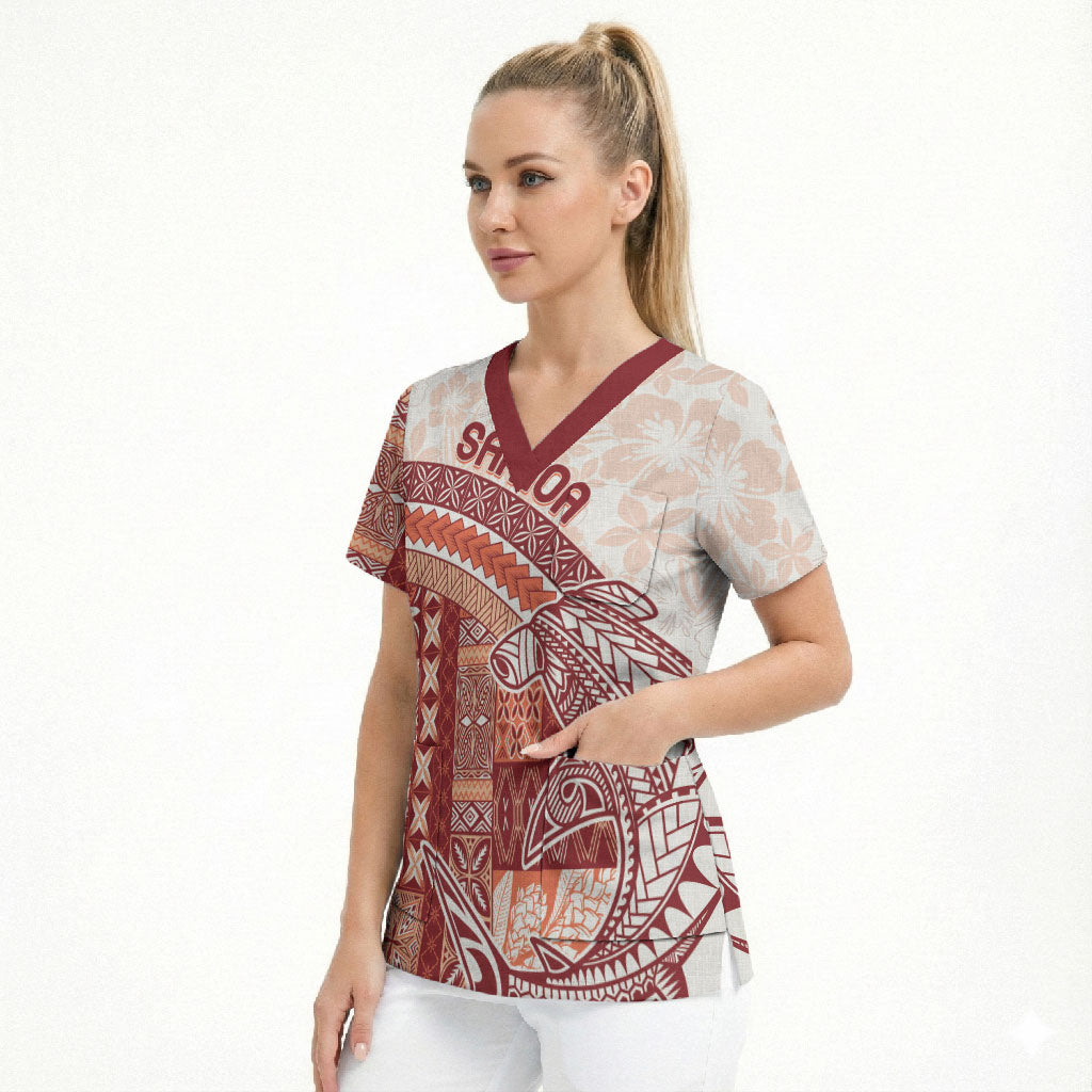 Samoa Mamanu Siapo Crimson Scrub Top Tatau Malie