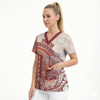 Samoa Mamanu Siapo Crimson Scrub Top Tatau Malie