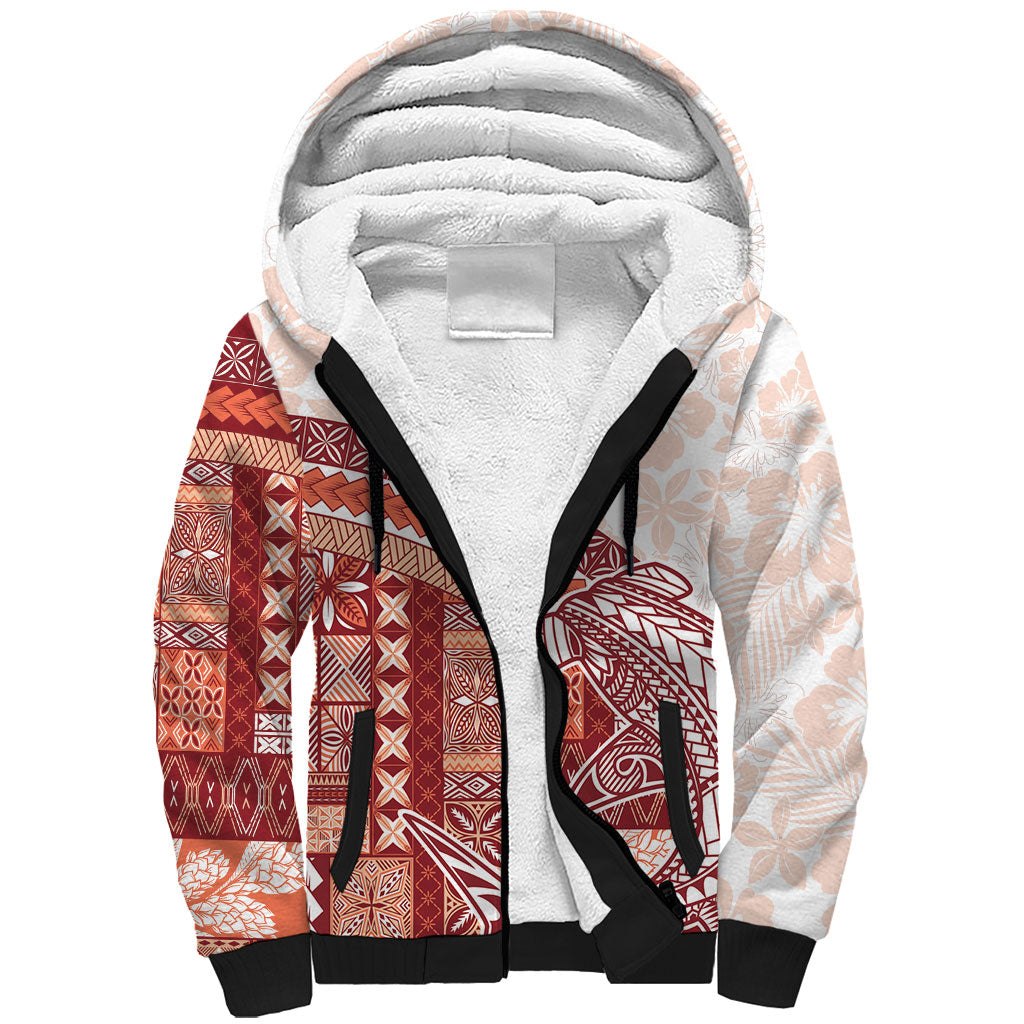 Samoa Mamanu Siapo Crimson Sherpa Hoodie Tatau Malie