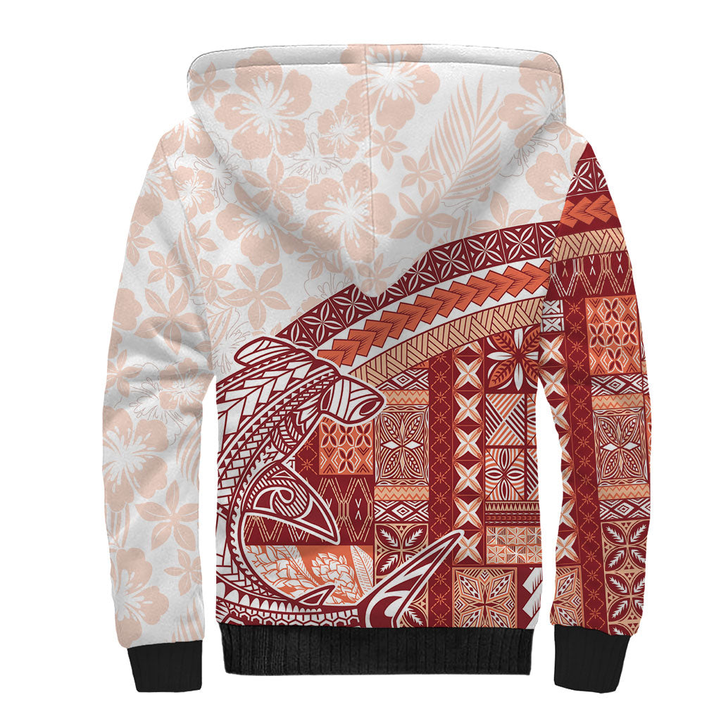 Samoa Mamanu Siapo Crimson Sherpa Hoodie Tatau Malie