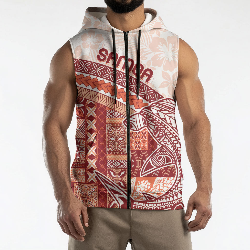 Samoa Mamanu Siapo Crimson Sleeveless Zip Hoodie Tatau Malie