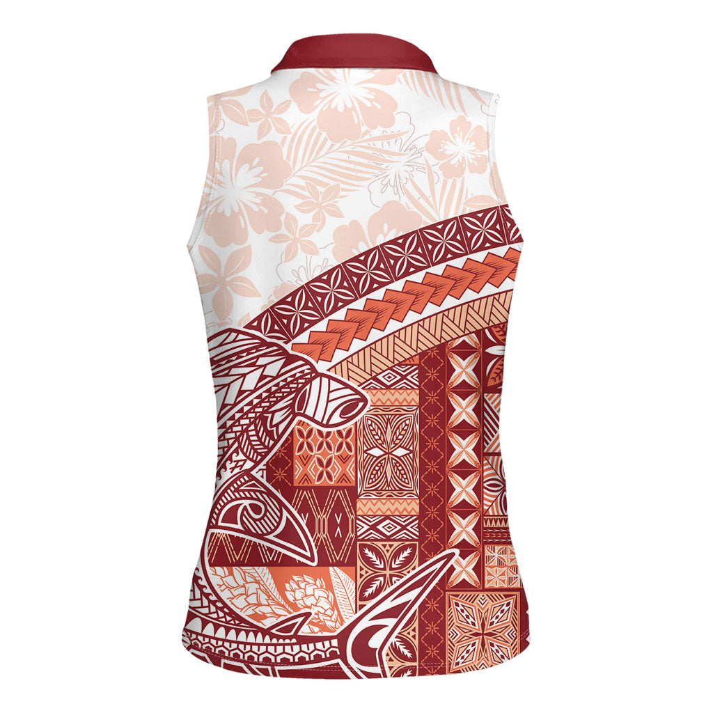 Samoa Mamanu Siapo Crimson Women Sleeveless Polo Shirt Tatau Malie