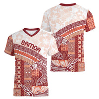 Samoa Mamanu Siapo Crimson Women V-Neck T-Shirt Tatau Malie