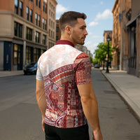 Samoa Mamanu Siapo Crimson Zipper Polo Shirt Tatau Malie