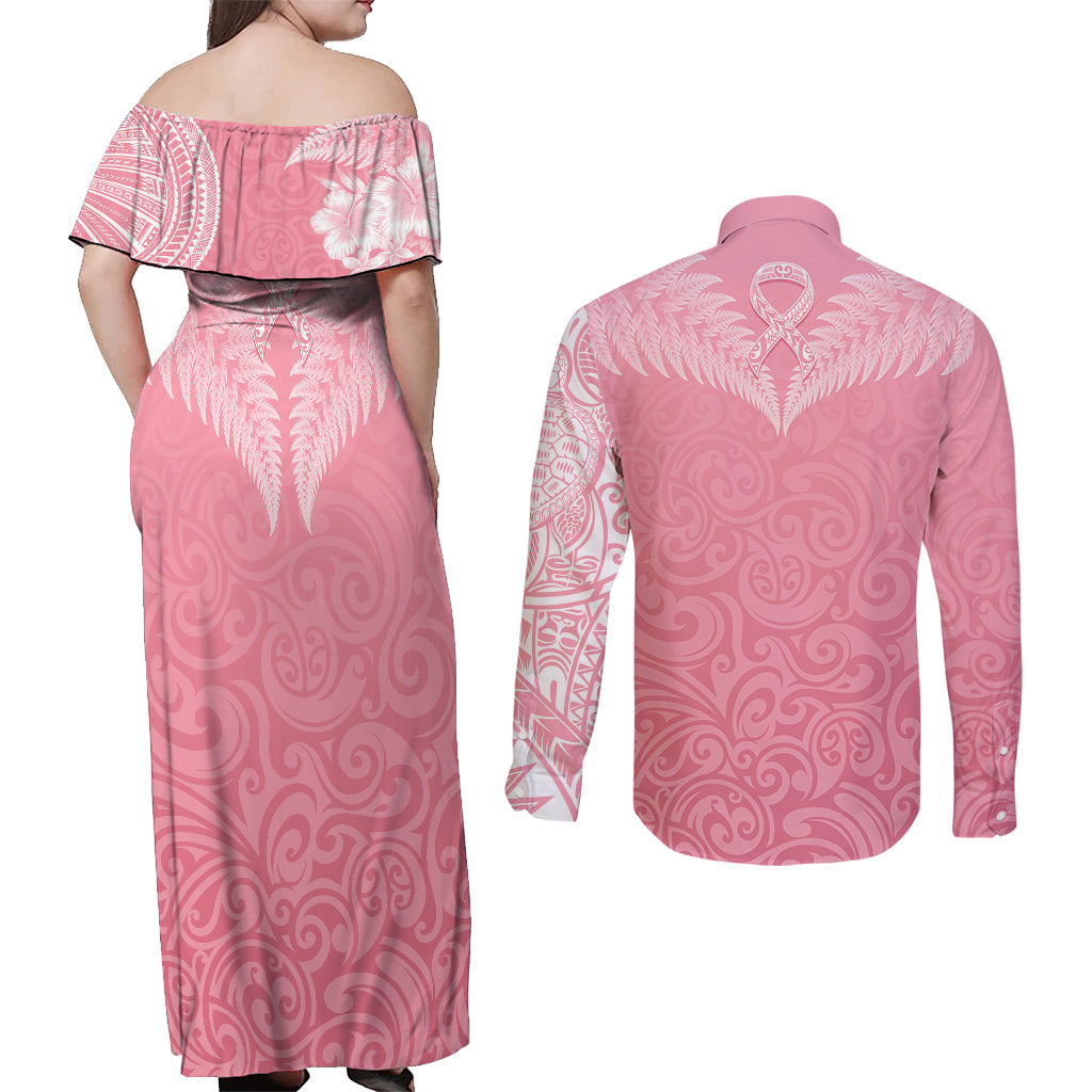 personalised-new-zealand-couples-matching-off-shoulder-maxi-dress-and-long-sleeve-button-shirts-pink-ribbon-tattoo-mix-silver-fern