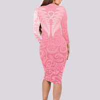 personalised-new-zealand-long-sleeve-bodycon-dress-pink-ribbon-tattoo-mix-silver-fern