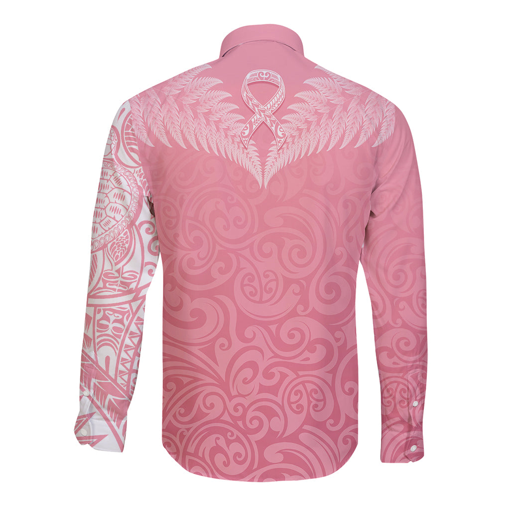 personalised-new-zealand-long-sleeve-button-shirt-pink-ribbon-tattoo-mix-silver-fern