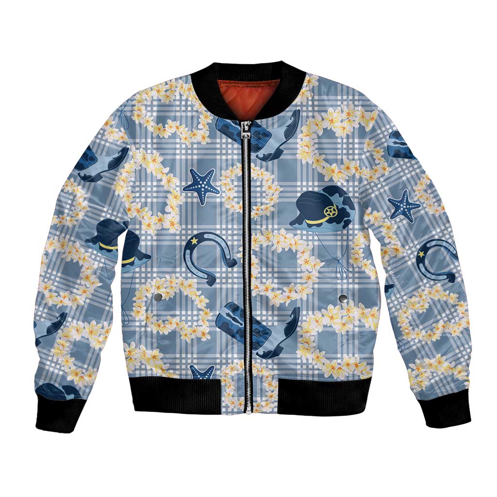 Aloha Hawaii Paniolo Jeans Palaka Bomber Jacket Coastal Rodeo LT7 Unisex Pastel Blue - Polynesian Pride